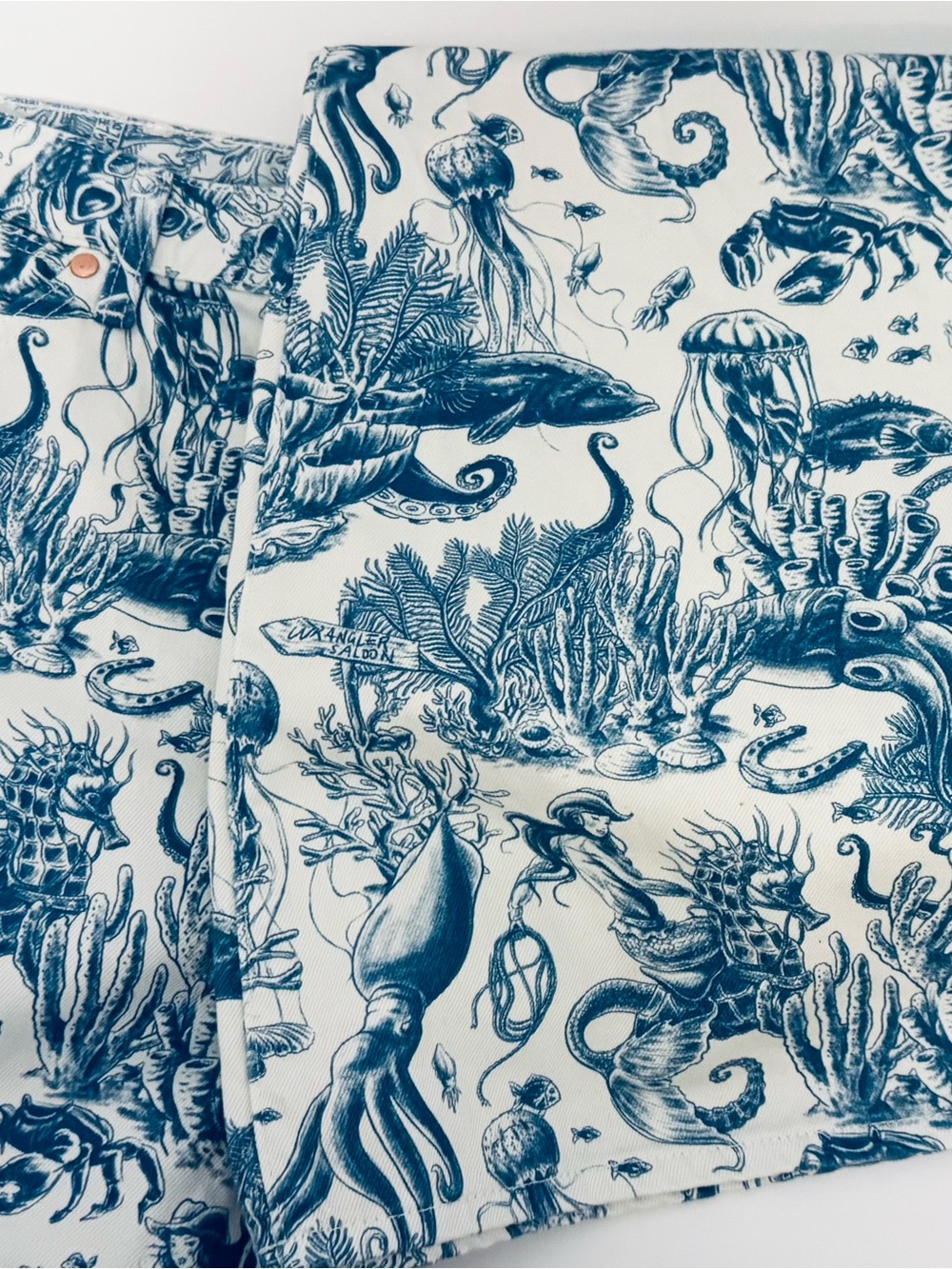 Wrangler Women’s High Rise Nautical Print Wanderer Flare Jeans 34 x 32 Blue - Picture 6 of 15